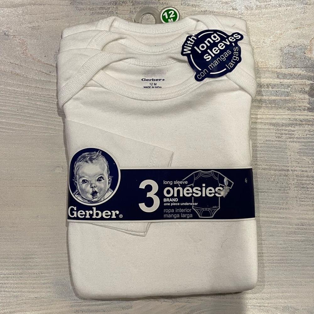 3 for $50 Gerber long sleeved bodysuit white 12M